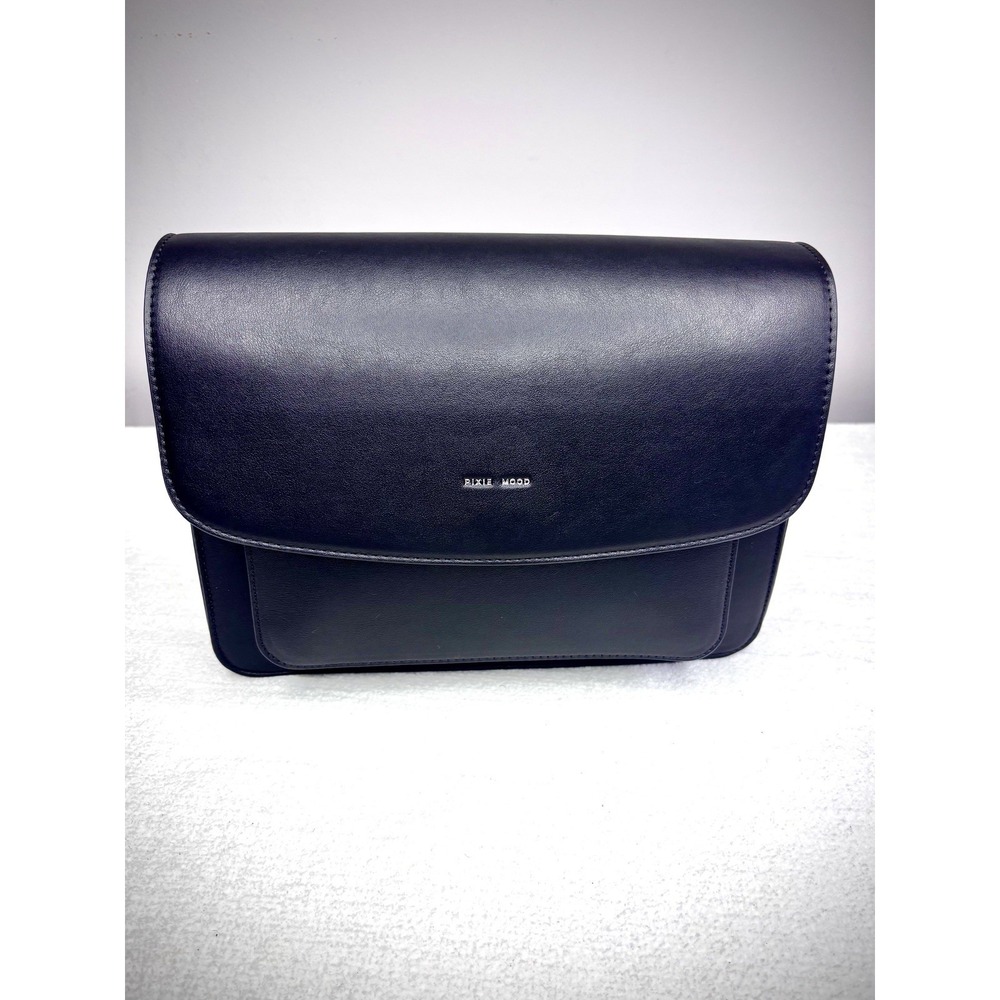 PIXIE MOOD Zoe Black Vegan Leather Crossbody Bag Pewter Hardware, 10"x8"x3"